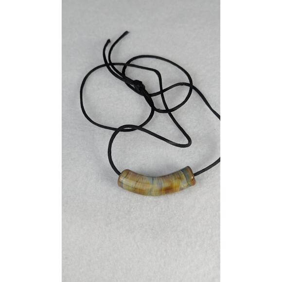 Handmade fused glass bead ond satin rattail 24"cord curved 48mm for 3mm cord - Picture 5 of 5